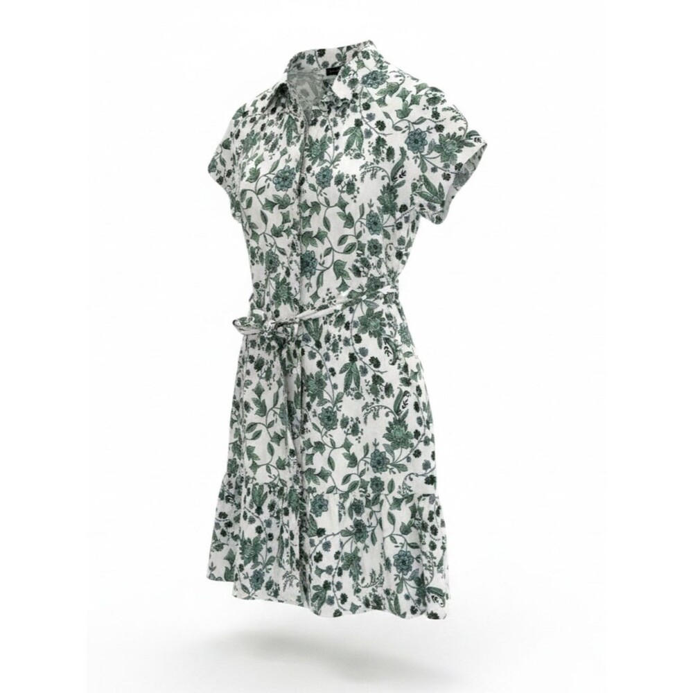 Saks Fifth Avenue White Dress with Floral Vine Print - Small - Cotton/Linen